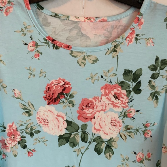 Floral Sleeveless Dress - Blue and Pink - Picture 2 of 6